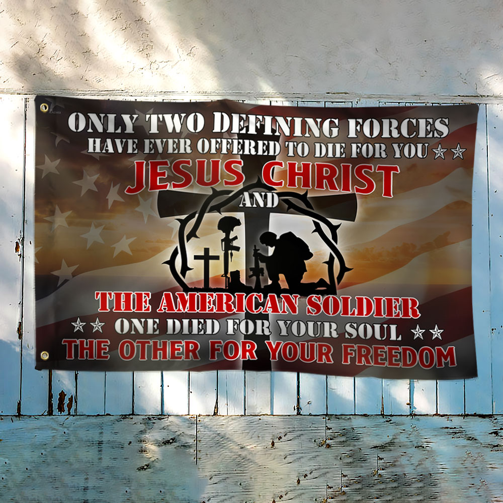 U.S. Veteran Day Jesus And Soldiers Grommet Flag
