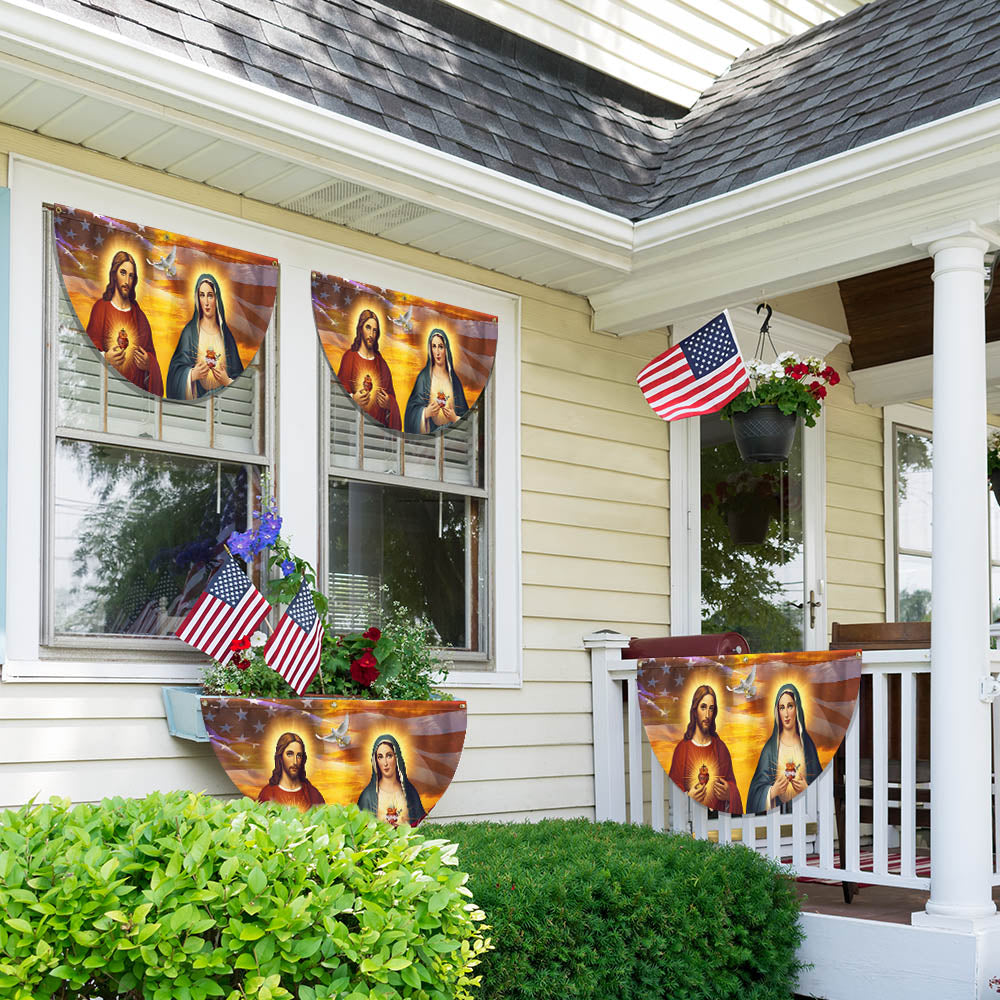 Sacred Heart of Jesus And Mary American Non-Pleated Fan Flag