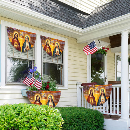 Sacred Heart of Jesus And Mary American Non-Pleated Fan Flag