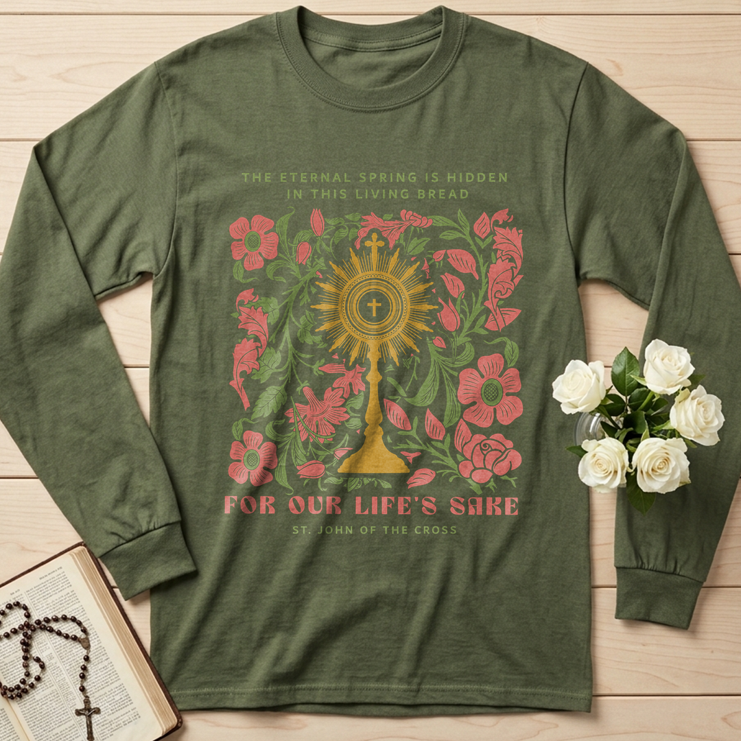 The eternal spring is hidden in this living bread For our life's sake 01