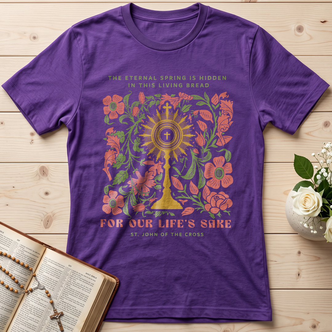 The eternal spring is hidden in this living bread For our life's sake 01