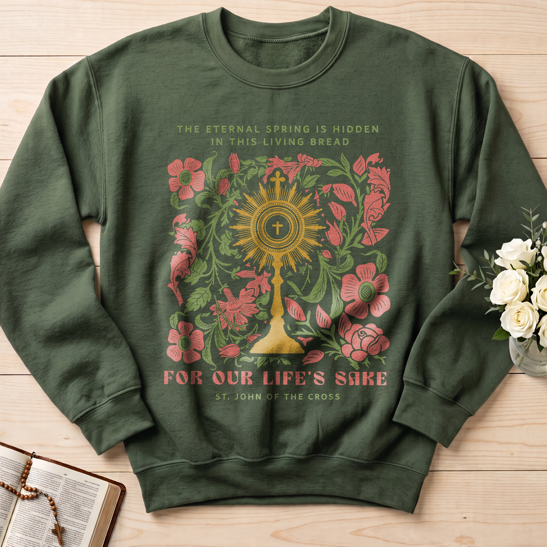 The eternal spring is hidden in this living bread For our life's sake 01