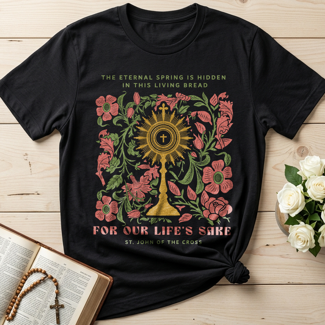 The eternal spring is hidden in this living bread For our life's sake 01