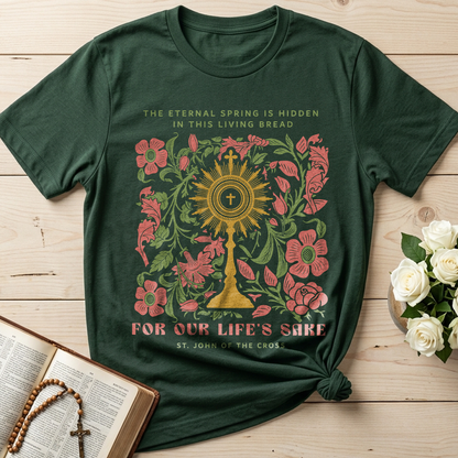 The eternal spring is hidden in this living bread For our life's sake 01