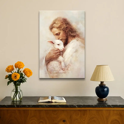 The Good Shepherd – Jesus with Lamb Wall Art Canvas