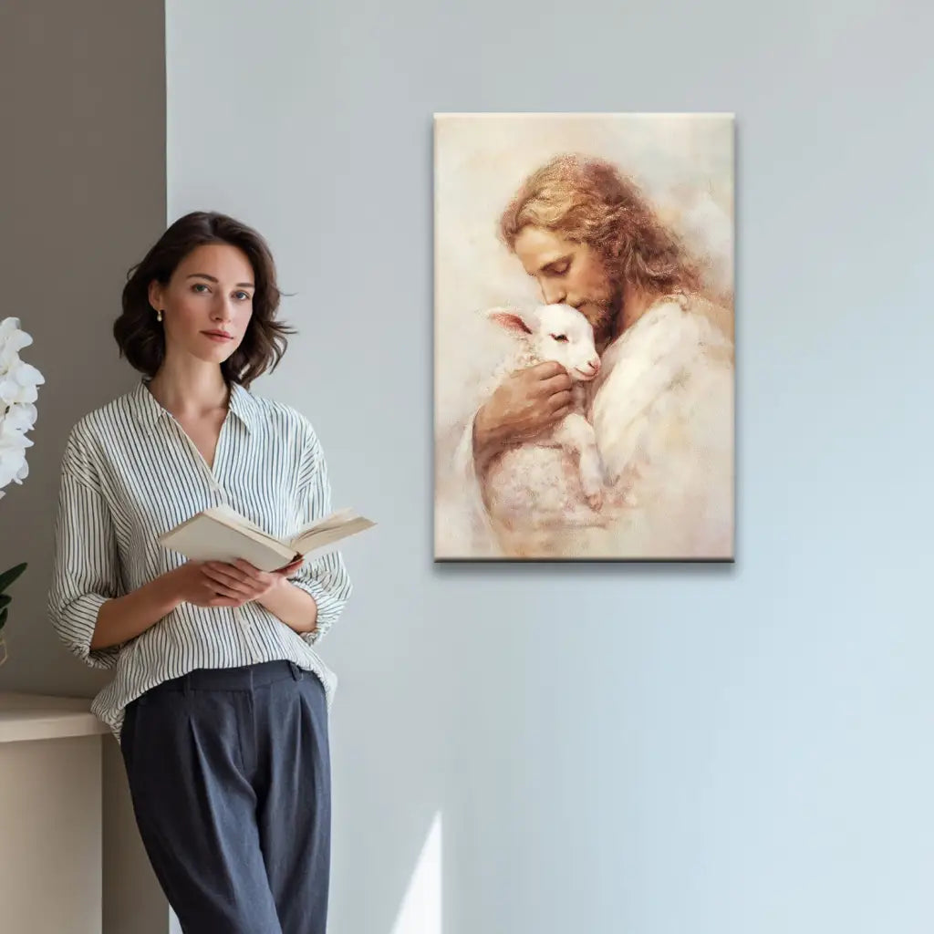 The Good Shepherd – Jesus with Lamb Wall Art Canvas