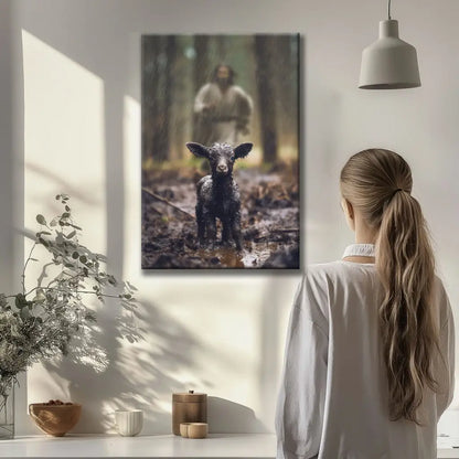 Christian Wall Art - Jesus Runs After His Lost Sheep in the Rainy Forest Canvas