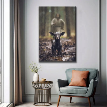 Christian Wall Art - Jesus Runs After His Lost Sheep in the Rainy Forest Canvas