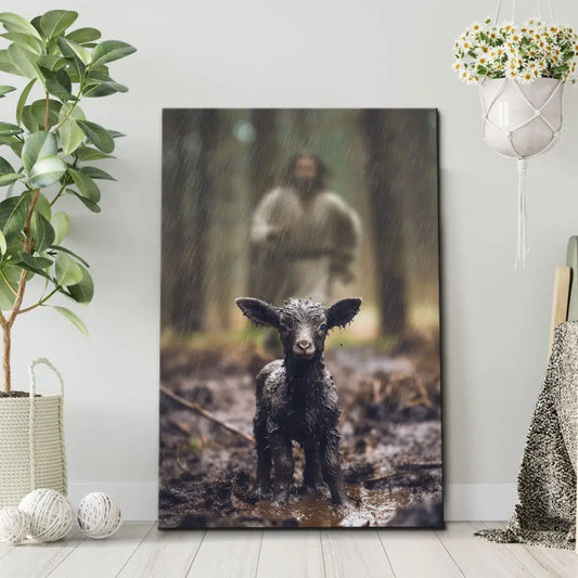 Christian Wall Art - Jesus Runs After His Lost Sheep in the Rainy Forest Canvas