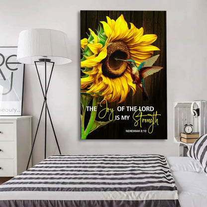 Christian Canvas Print - The Joy Of The Lord Is My Strength Wall Art, Sunflower Hummingbird