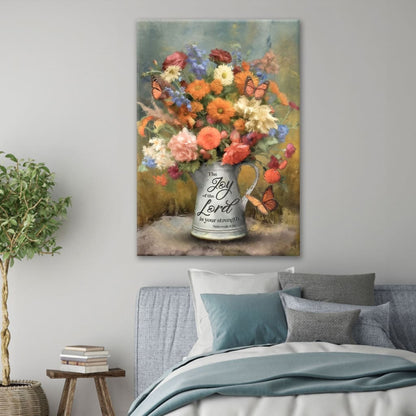 The Joy of the Lord is Your Strength Nehemiah 8:10, Flowers, Butterfly, Wall Art Canvas