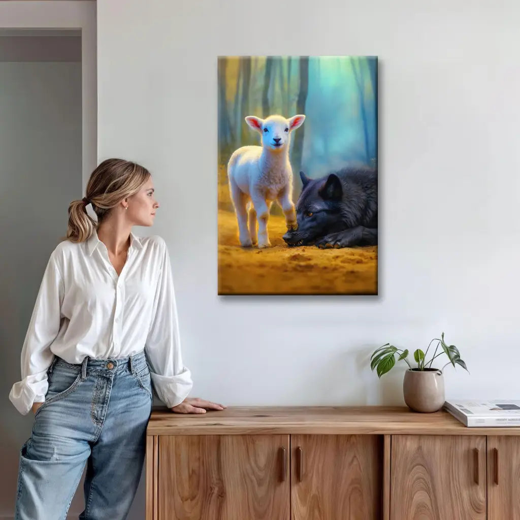 Lamb Stepping on Wolf -  Christian Wall Art Canvas