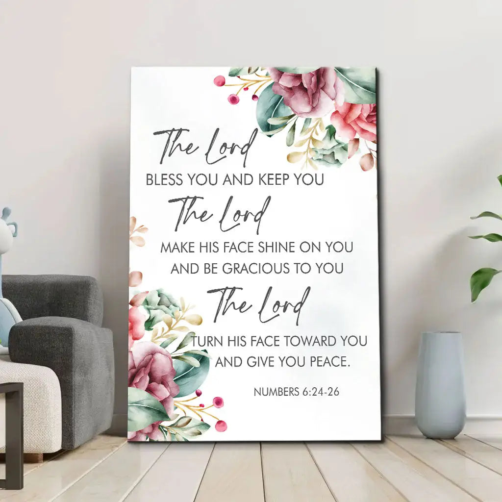 The Lord Bless You And Keep You, Floral, Numbers 6:24-26 Wall Art Canvas