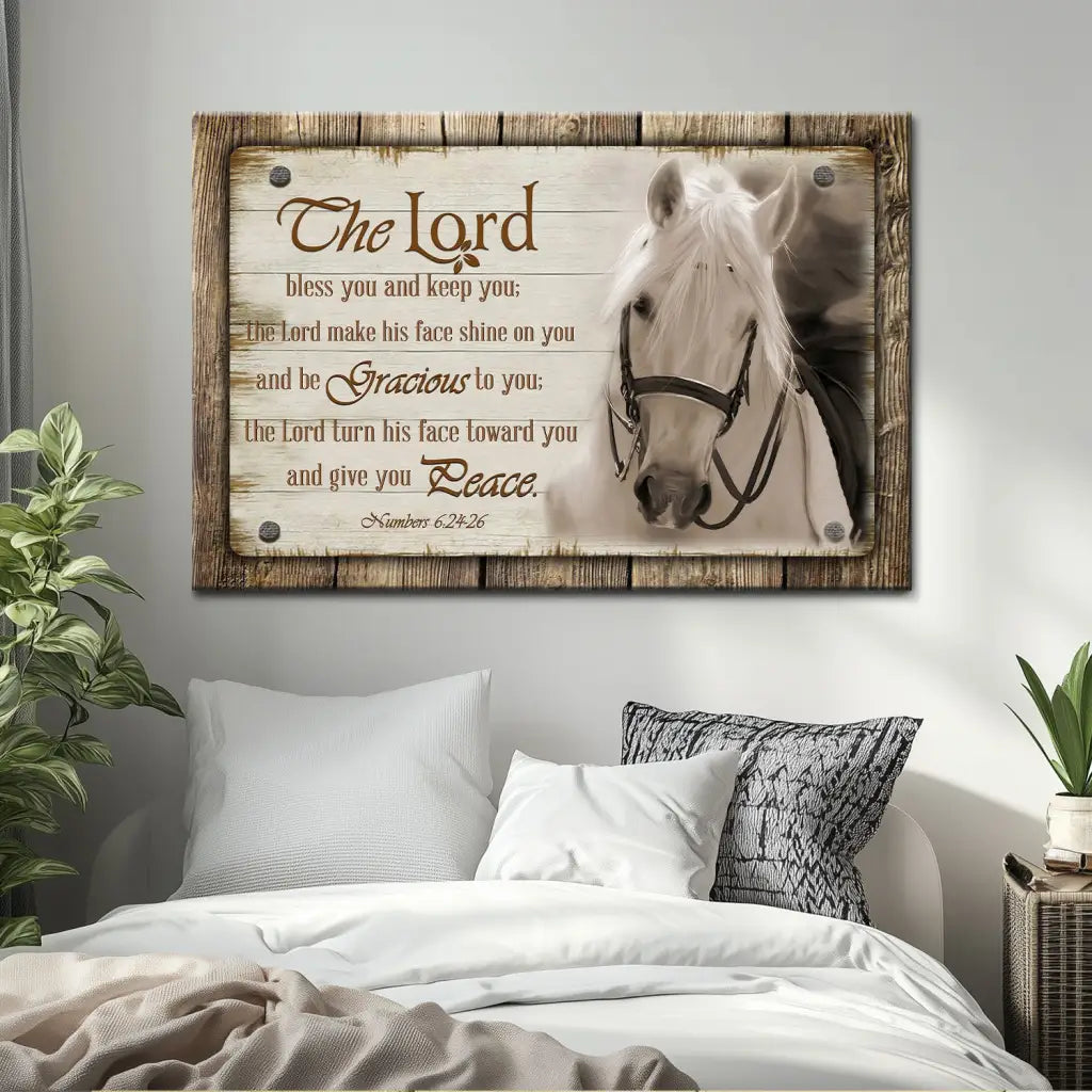 The Lord Bless You And Keep You, Horse, Farmhouse, Christian Wall Art Canvas