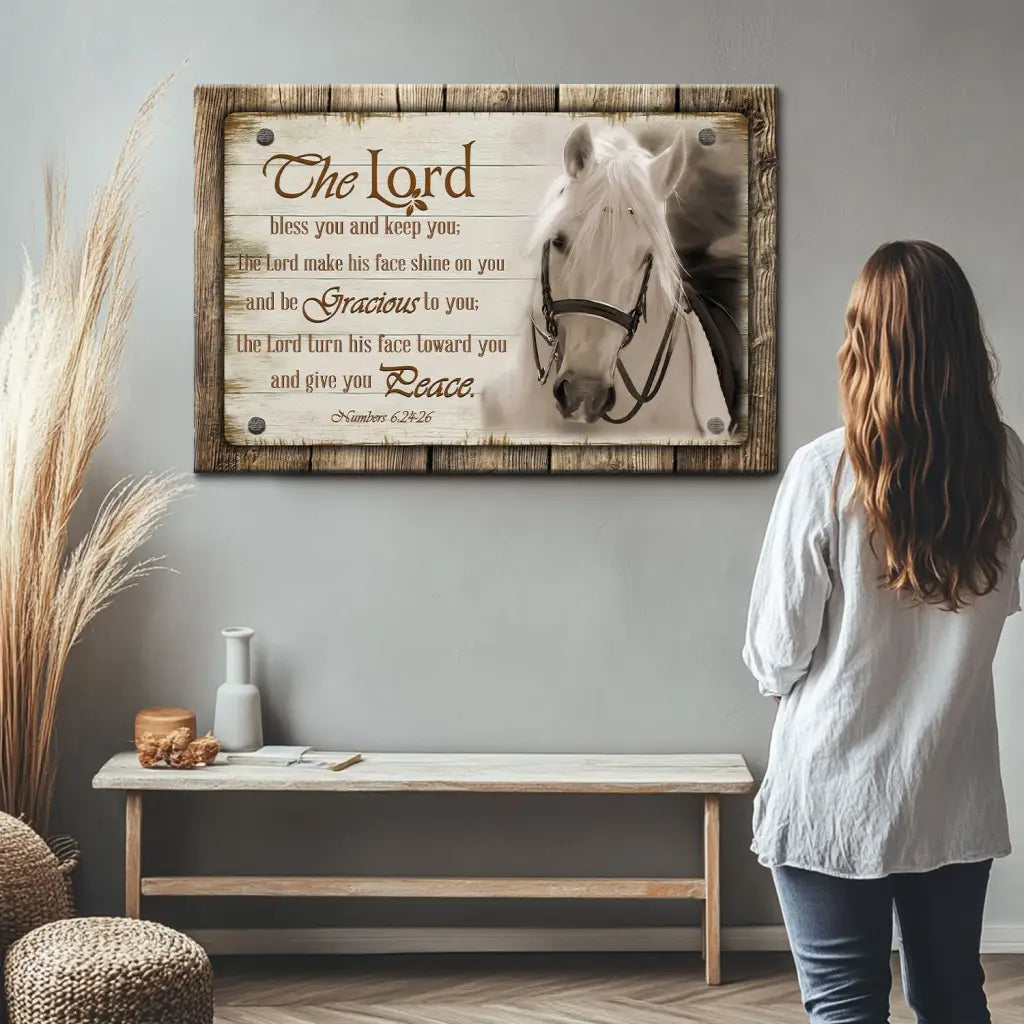 The Lord Bless You And Keep You, Horse, Farmhouse, Christian Wall Art Canvas