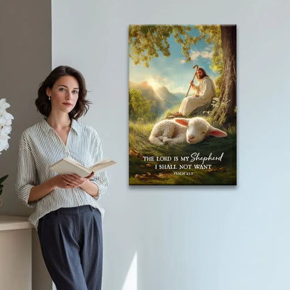 The Lord Is My Shepherd Psalm 23:1 Christian Wall Art Canvas – Jesus with Lamb