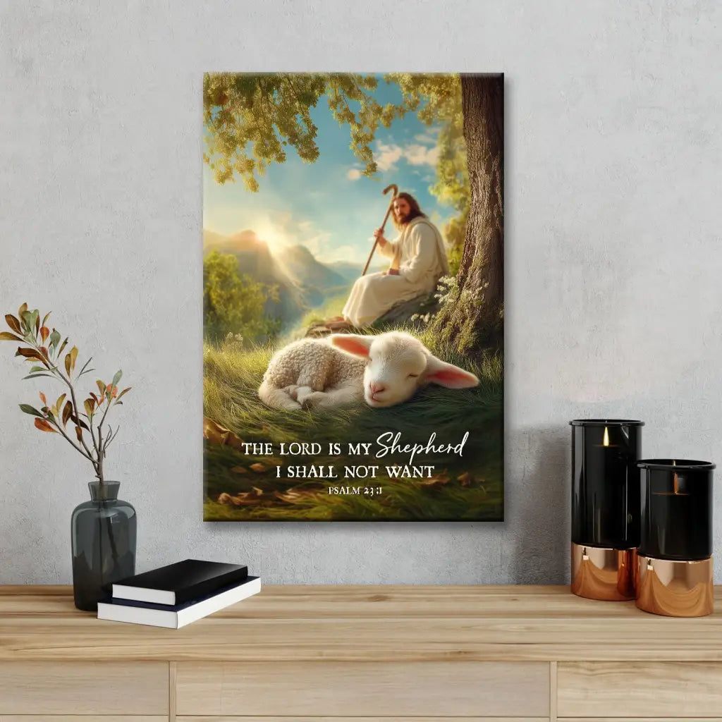 The Lord Is My Shepherd Psalm 23:1 Christian Wall Art Canvas – Jesus with Lamb