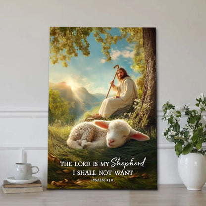 The Lord Is My Shepherd Psalm 23:1 Christian Wall Art Canvas – Jesus with Lamb