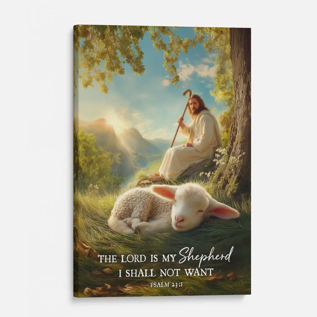 The Lord Is My Shepherd Psalm 23:1 Christian Wall Art Canvas – Jesus with Lamb