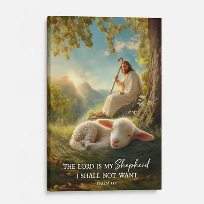 The Lord Is My Shepherd Psalm 23:1 Christian Wall Art Canvas – Jesus with Lamb
