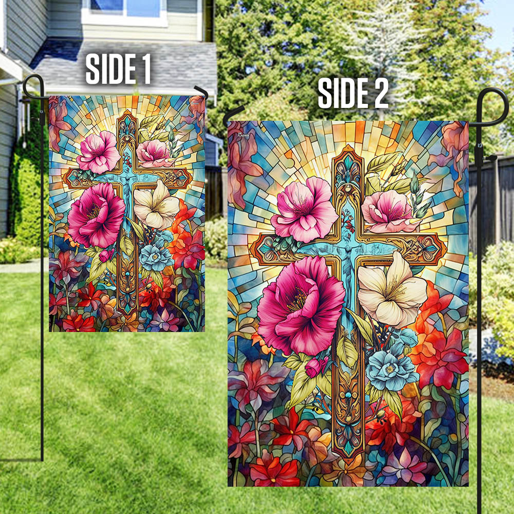 FLAGWIX  Christian Jesus Cross Divine Cross Floral Flag