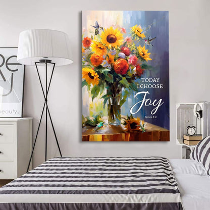 Today I Choose Joy Art, Hummingbird Sunflower, Christian Wall Art Canvas