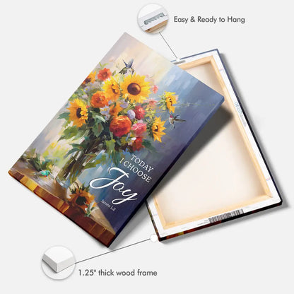 Today I Choose Joy Art, Hummingbird Sunflower, Christian Wall Art Canvas