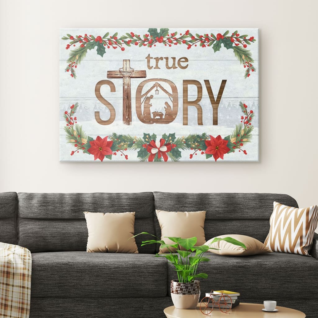True Story Jesus Born In A Manger Christmas Wall Art Canvas