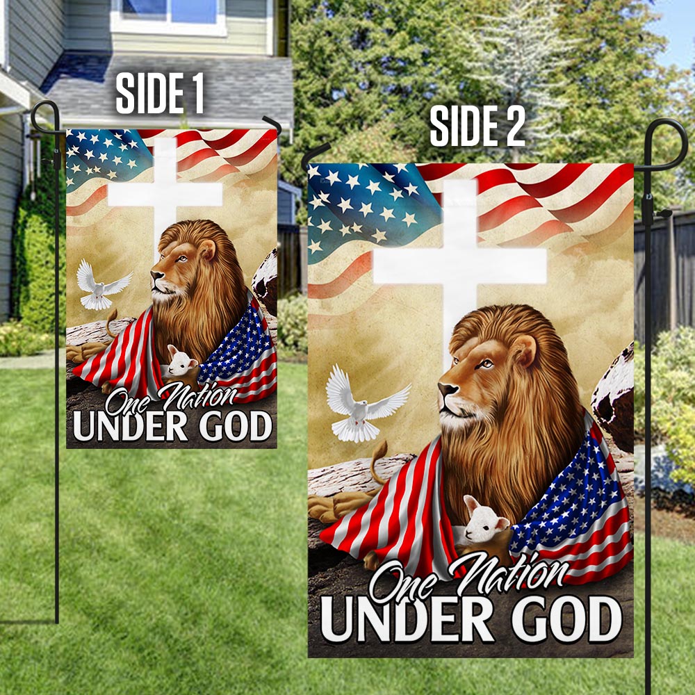 One Nation Under God Lion Lamb Christian Cross Flag