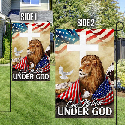 One Nation Under God Lion Lamb Christian Cross Flag