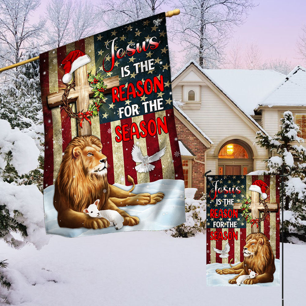 Lion of Judah Jesus Christ Cross Christmas Flag Jesus Is The Reason For The Season