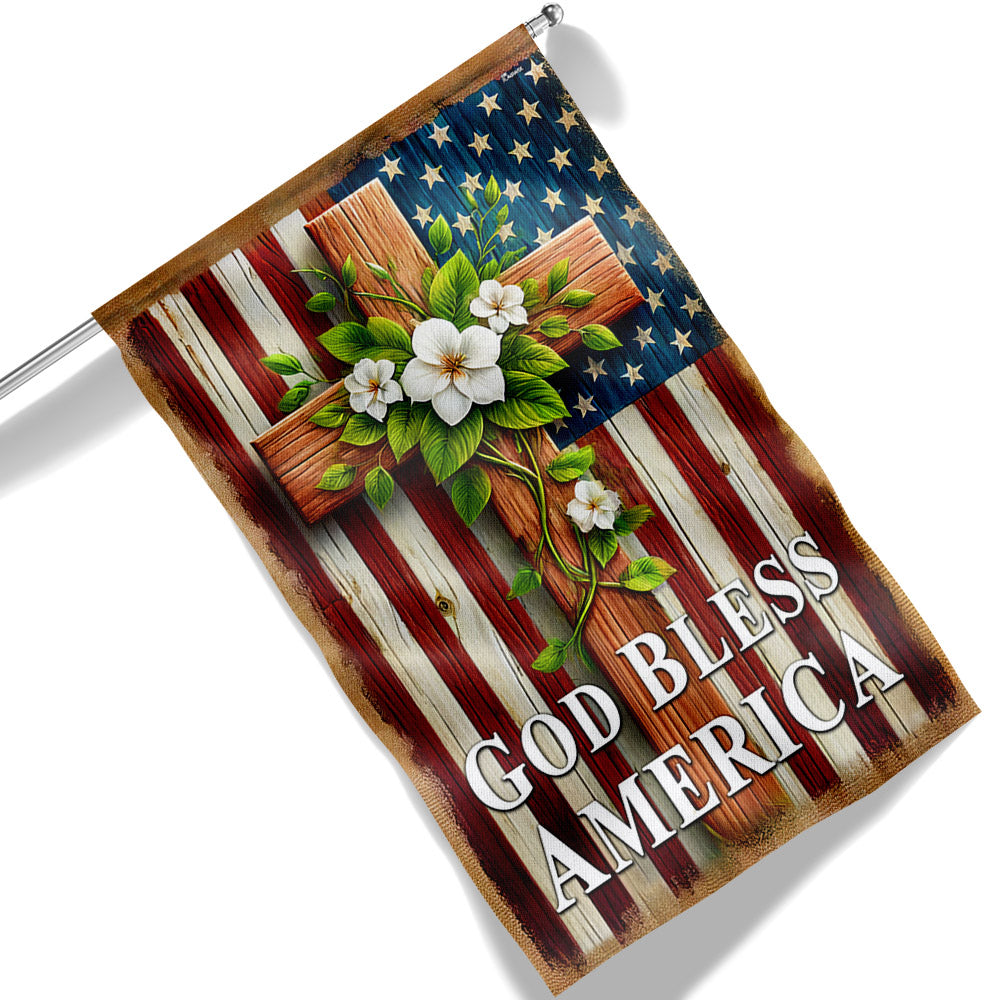 God Bless America Christian Cross American Flag
