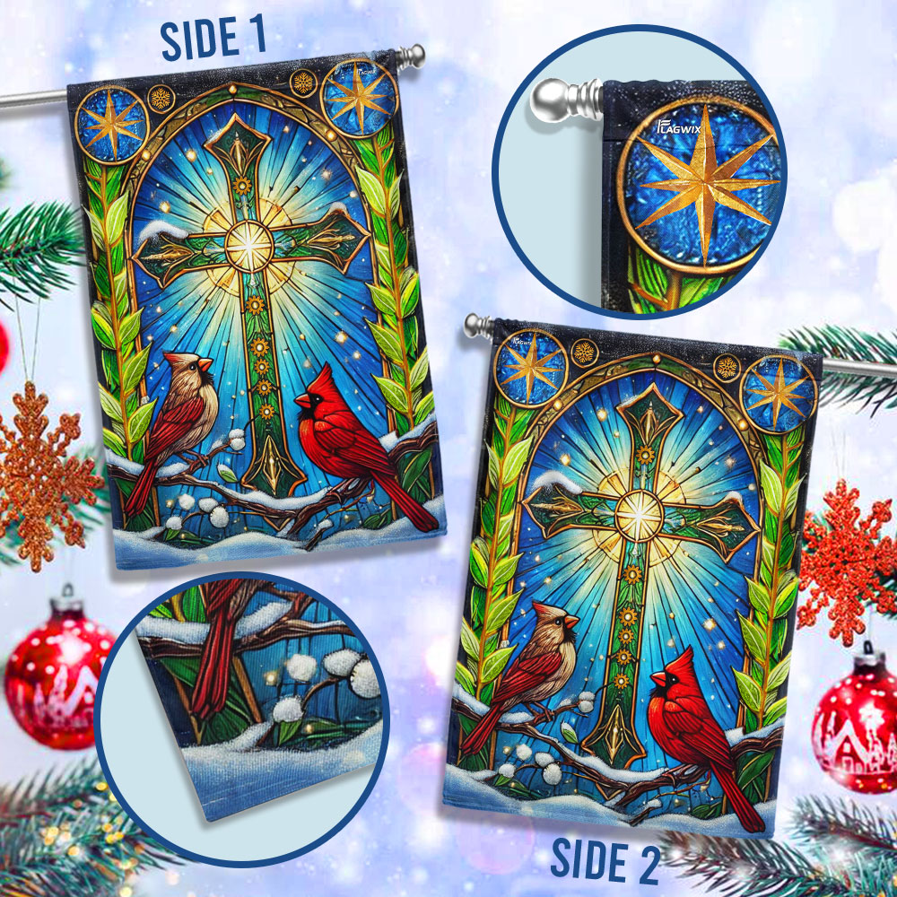 Cardinal Christian Cross Christmas Flag - Faith-Inspired Holiday Gift & Décor  - 3-Day Shipping