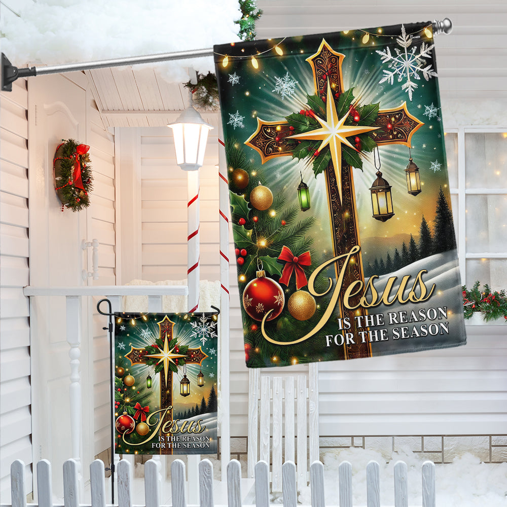Christian Cross Christmas Flag Jesus Is The Reason For The Season Flag