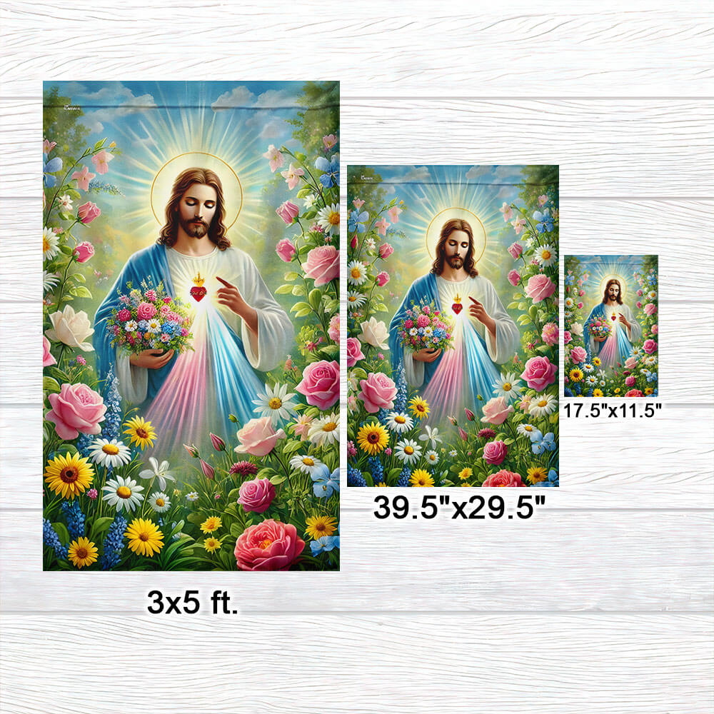 Jesus Holding Flowers Garden Spring Flag