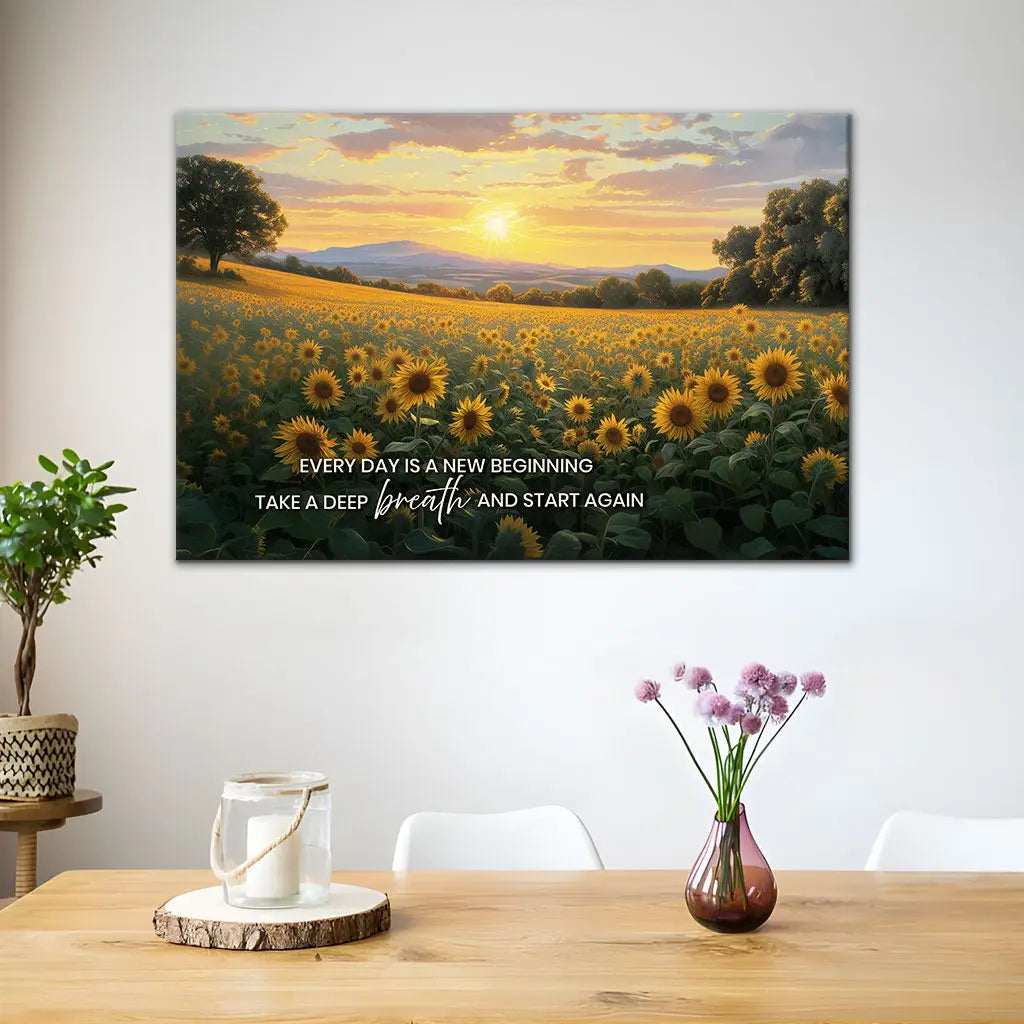 Sunflower, Every Day is a New Beginning, Breath of Jesus, Christian Wall Art Canvas