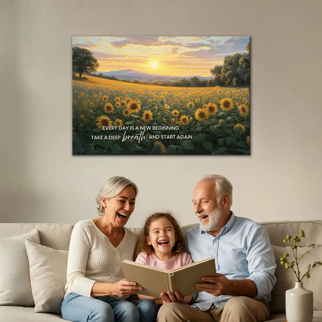 Sunflower, Every Day is a New Beginning, Breath of Jesus, Christian Wall Art Canvas