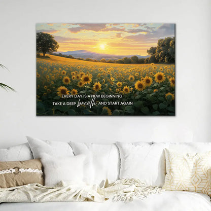 Sunflower, Every Day is a New Beginning, Breath of Jesus, Christian Wall Art Canvas