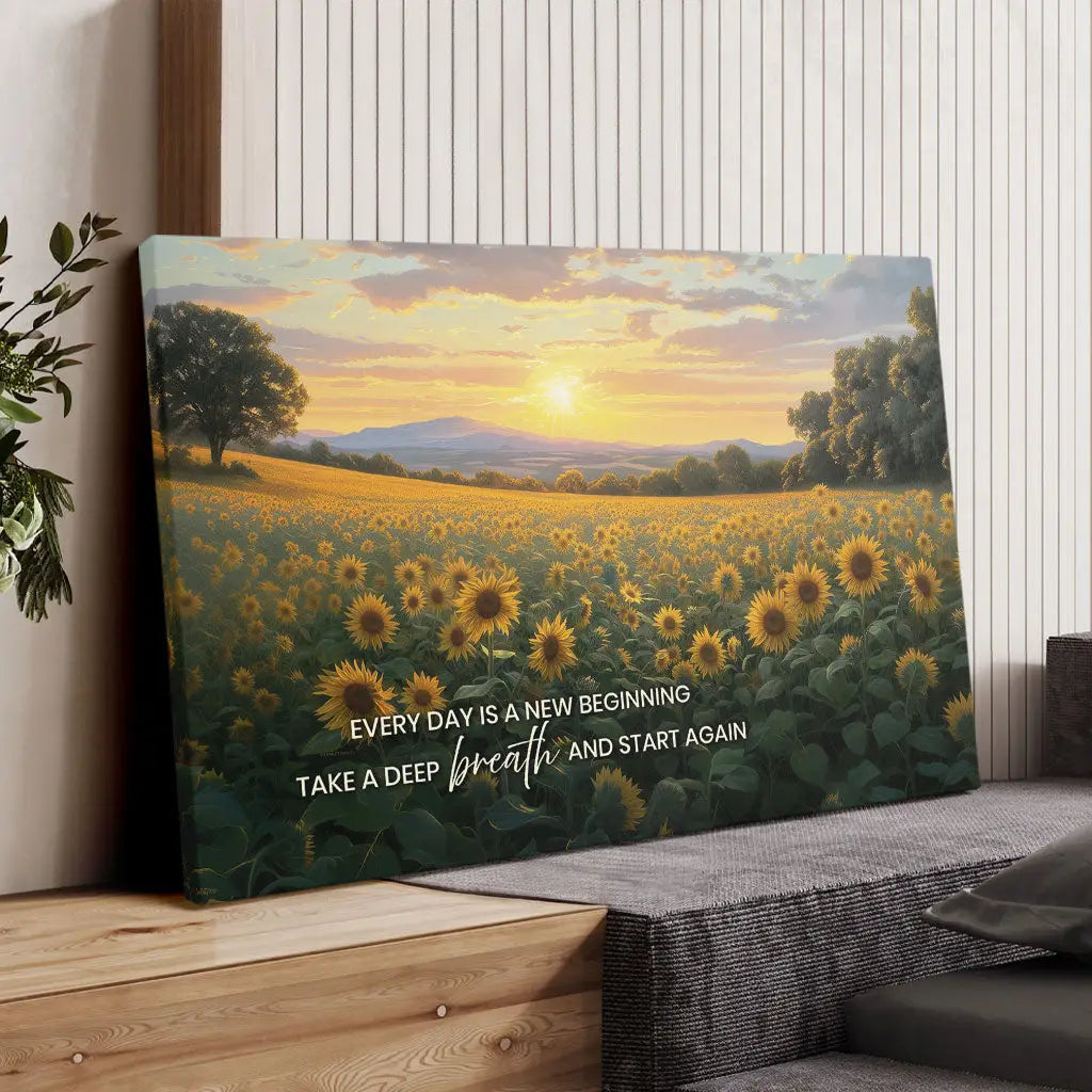 Sunflower, Every Day is a New Beginning, Breath of Jesus, Christian Wall Art Canvas