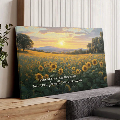 Sunflower, Every Day is a New Beginning, Breath of Jesus, Christian Wall Art Canvas