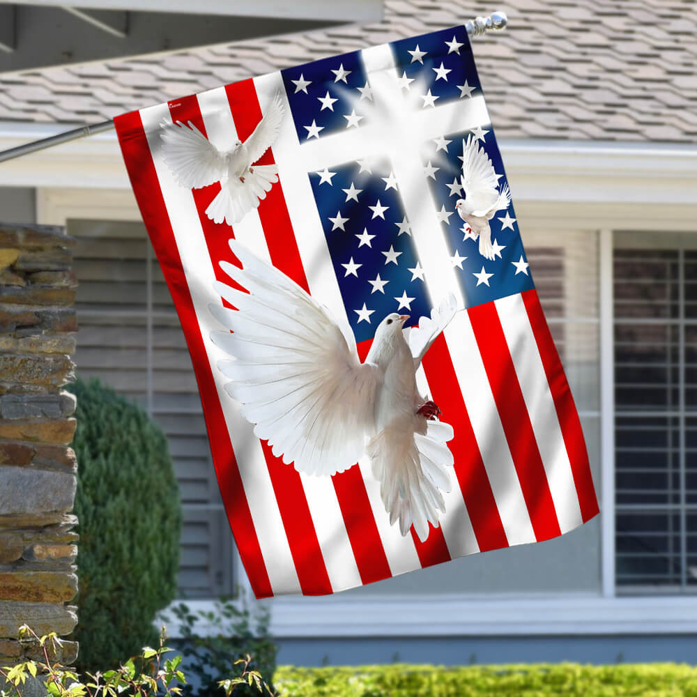 Peace Dove Christian Cross American Flag