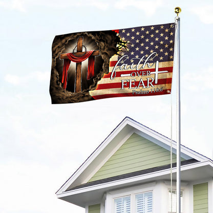 Jesus. Christian Cross. Faith Over Fear American Flag