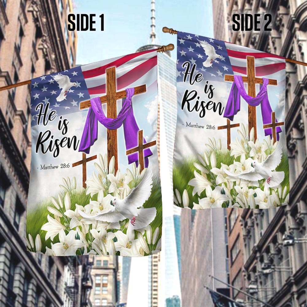 Easter Christian Cross Jesus Christ He Is Risen Flag