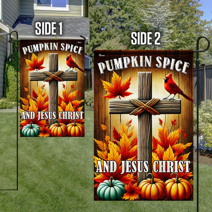 Jesus Christ Cross Fall Flag Pumpkin Spice and Jesus Christ
