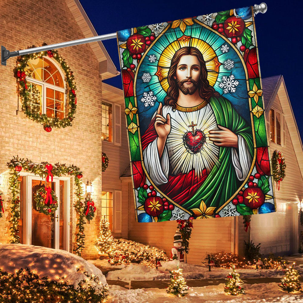 Sacred Heart of Jesus Stained Glass Christmas Flag