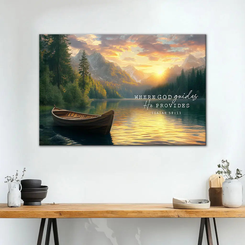 Where God Guides He Provides Isaiah 58:11 Wall Art Canvas