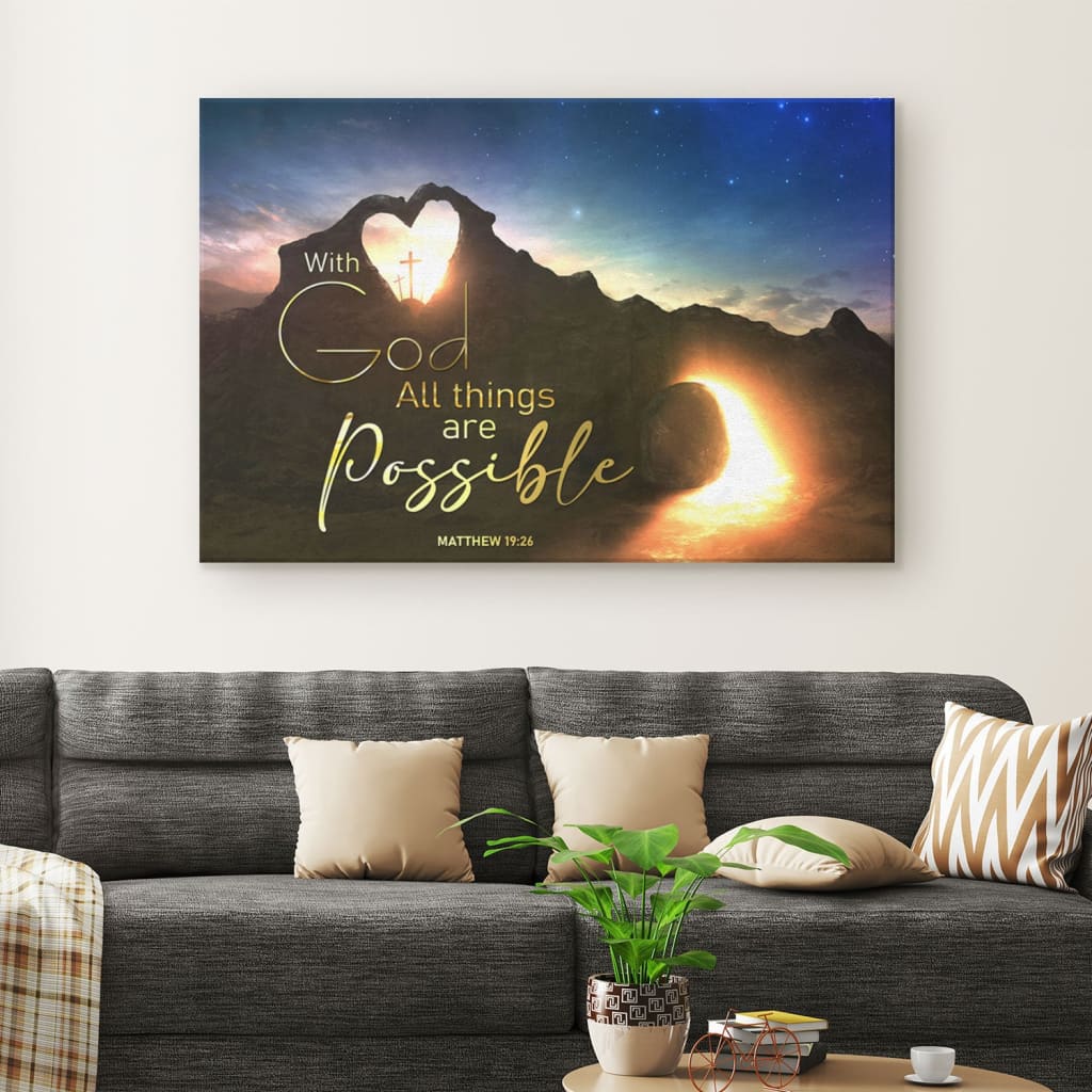 Christian Easter Gifts - With God All Things Are Possible Wall Art Canvas