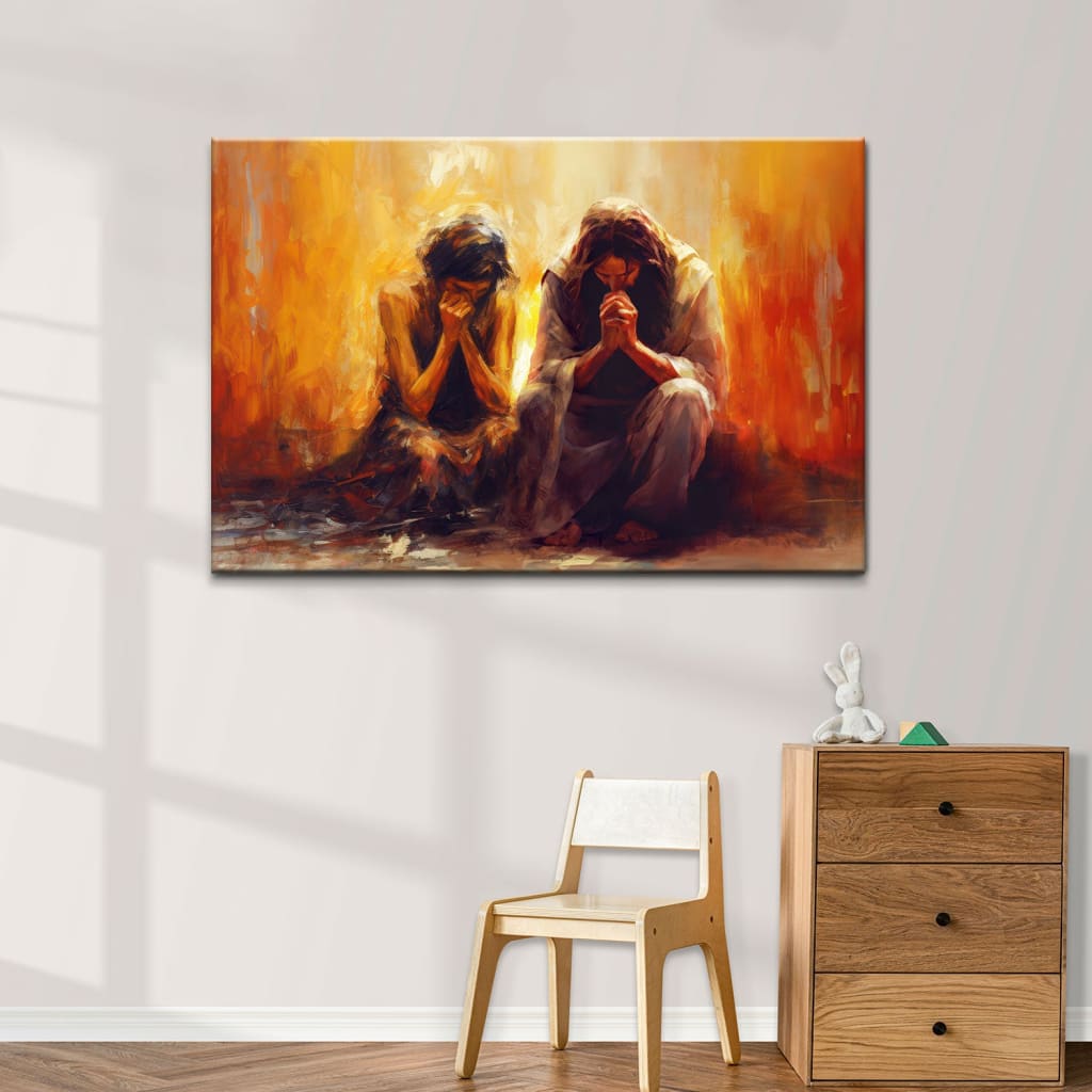 Women and Jesus Praying Wall Art Canvas Print