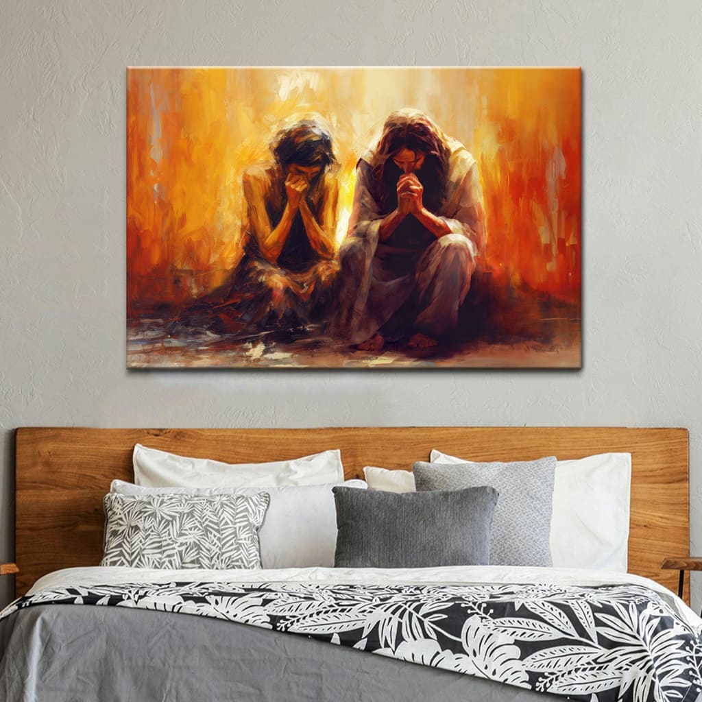 Women and Jesus Praying Wall Art Canvas Print