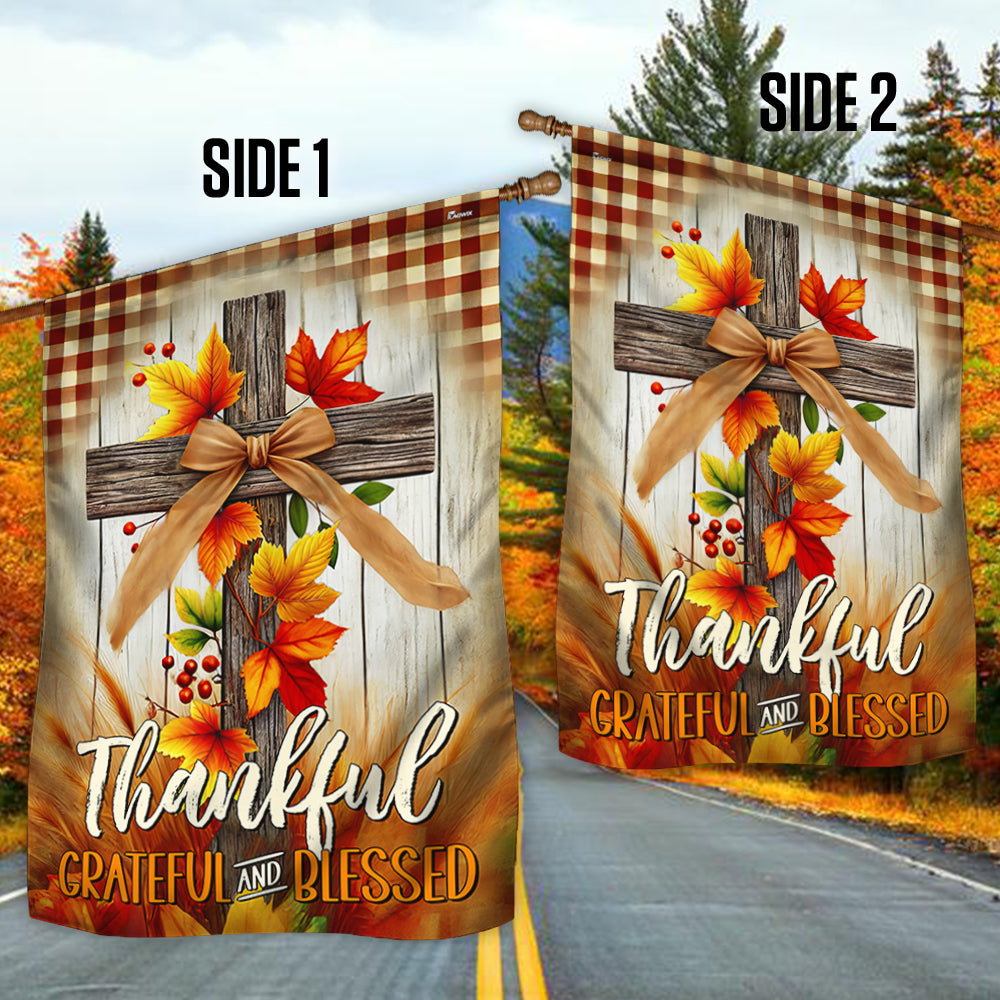 Fall Cross Thankful Grateful And Blessed Thanksgiving Halloween Flag